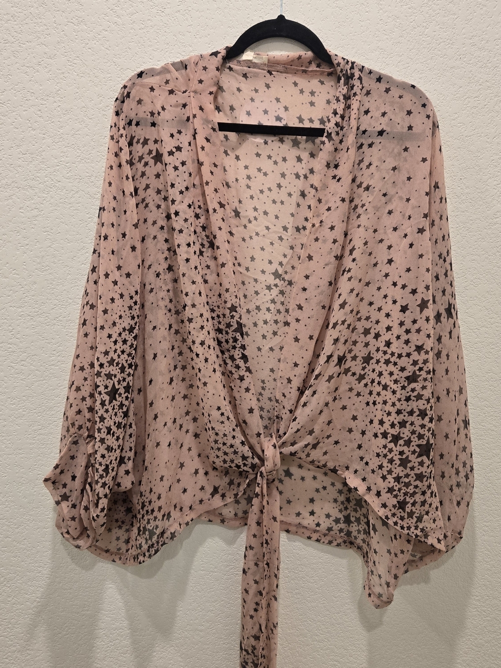 Star-Print Tie-Front Sheer Blouse in Pink